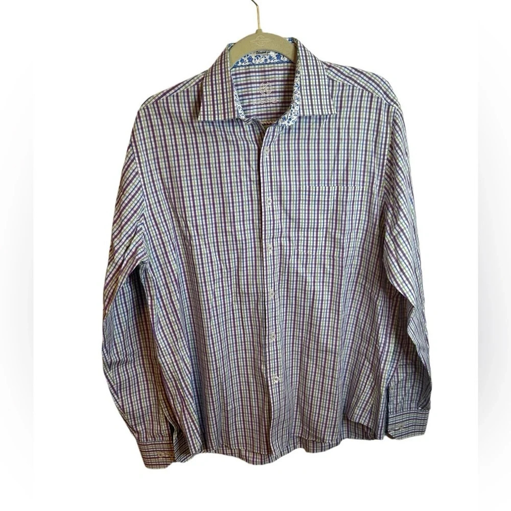 BUGATCHI PURPLE & GREEN SHAPED FIT BUTTON DOWN